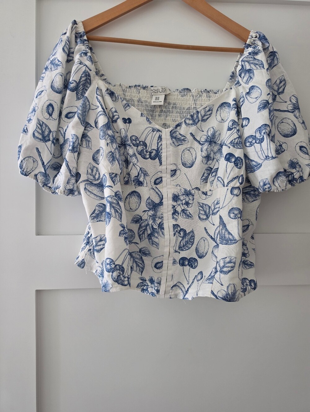 Rachel Zoe White Blouse with Blue Botanical Print